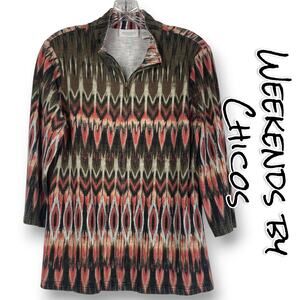Weekends by Chicos Lightweight Full Zip Jacket Abstract Print Womens Size 1(M)